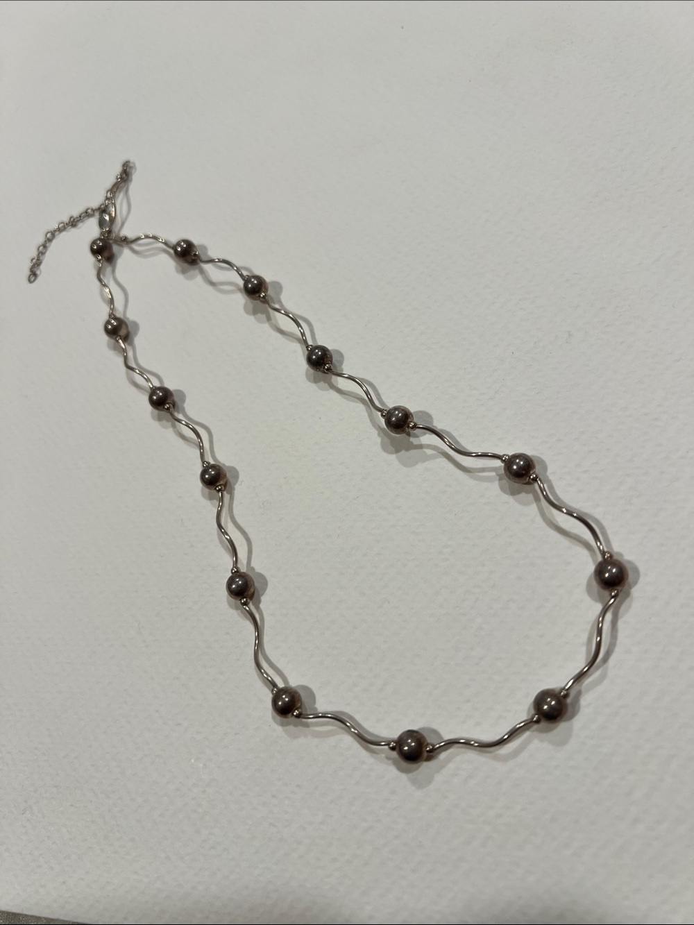 Sterling Silver Wave Beaded Necklace